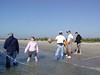 SundownIsland > (L to R) Gary Eskelson and daughter Molly, Richard Brietzke, Steve Tripp and Jarrod White unload supplies from the boat, brigade style!