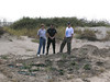 SundownIsland > Barbara Van Horn, Chris Bouley, and Jim Schuelke at new test plot #1.  (photo by Steve Tripp)