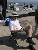 SundownIsland > The tension of the final vote in the "Most Unusual Trash Found" contest proves to be too much for Devon's Bill Parker.  (photo by Steve Tripp)