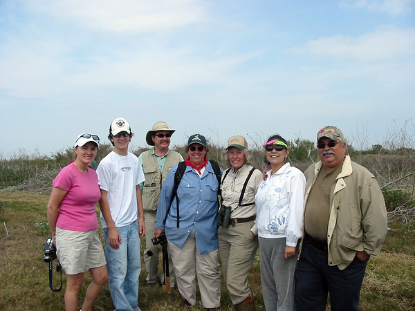 SundownIsland > A group of volunteers, corralled just before lunch: (L to R): Peggy and Tyler Wilkinson, Mark Elwonger, Marcy Spears, Diane Nunley, Nelda and Abel DeLeon. (Photo credit: Hannah Olson)