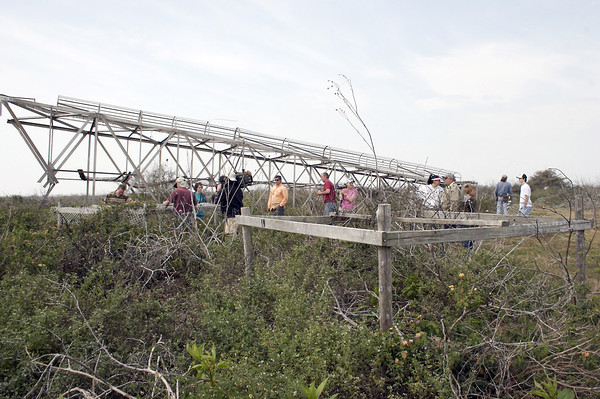 SundownIsland > After lunch, a group of volunteers headed out to disassemble nesting stands and another to check out which birds were nesting already.  Note the nesting stand in the forefront. The cyclone fencing has already been removed.  (Photo credit: Marcy Spears)