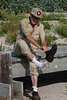 SundownIsland > It was an easy trip out to Sundown Island... but wading in is still wet.  Warden Chester Smith on the dock on Sundown Island. Photo credit: Diane Nunley.